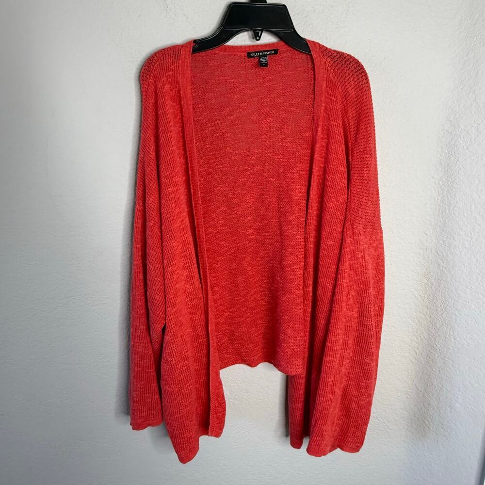 Eileen Fisher Organic Red Open Front Chenille Cardigan